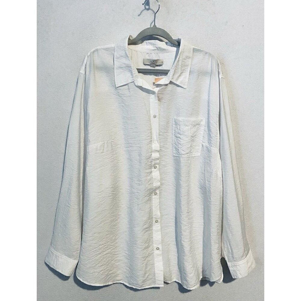 LOFT Top Womens 22 White Button Up Gauzy Button Up Lightweight Minimalist Boho